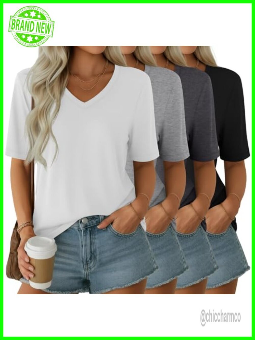 Women's Half Sleeve V Neck T-Shirt 4 Pack Relaxed Fit Casual Tops